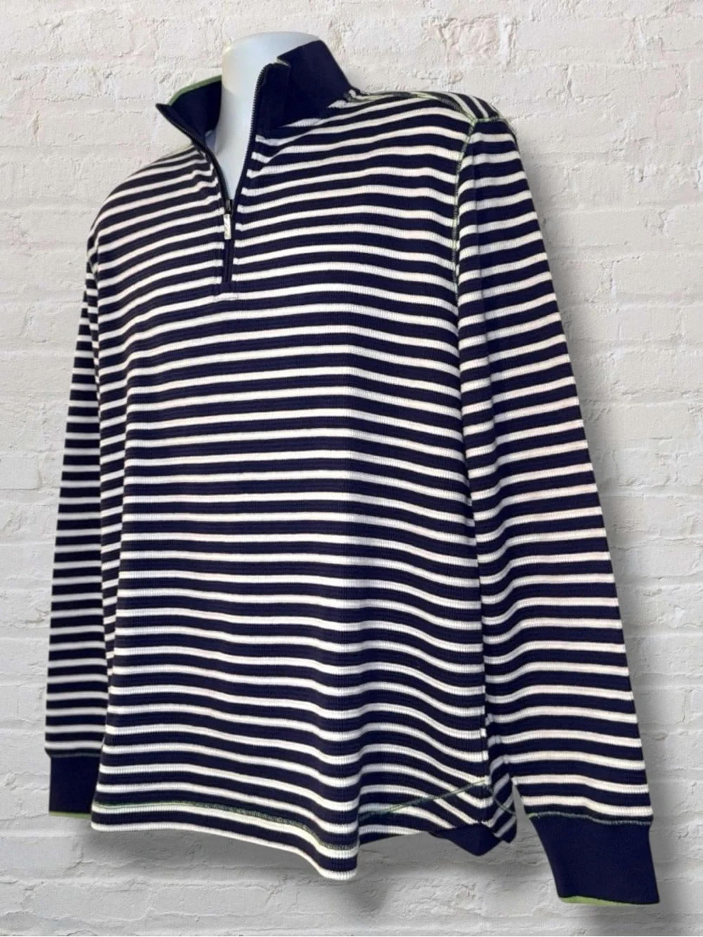 Robert Graham Classic Fit Quarter Zip Sweater Navy White Stripe Cotton Men’s M